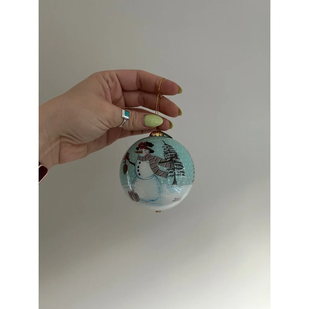 Pier 1 Imports Li Bien Ornament OS Blue EUC 2016 Hand Painted Snowman Glass Ball